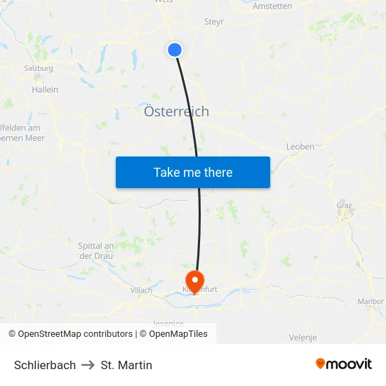 Schlierbach to St. Martin map
