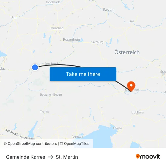 Gemeinde Karres to St. Martin map