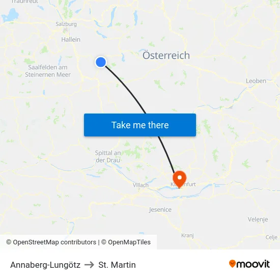 Annaberg-Lungötz to St. Martin map