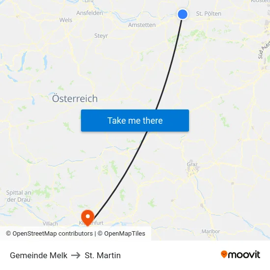 Gemeinde Melk to St. Martin map