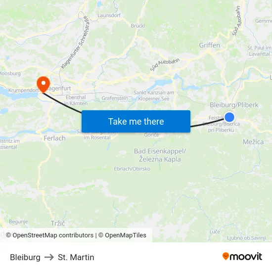Bleiburg to St. Martin map