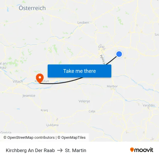 Kirchberg An Der Raab to St. Martin map
