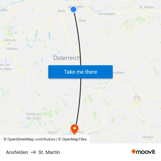 Ansfelden to St. Martin map