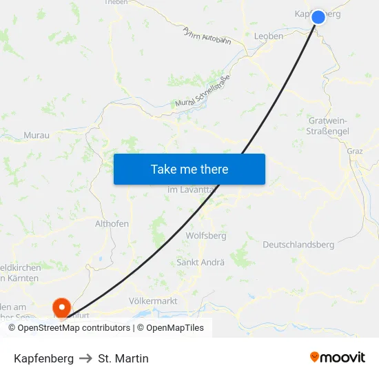 Kapfenberg to St. Martin map