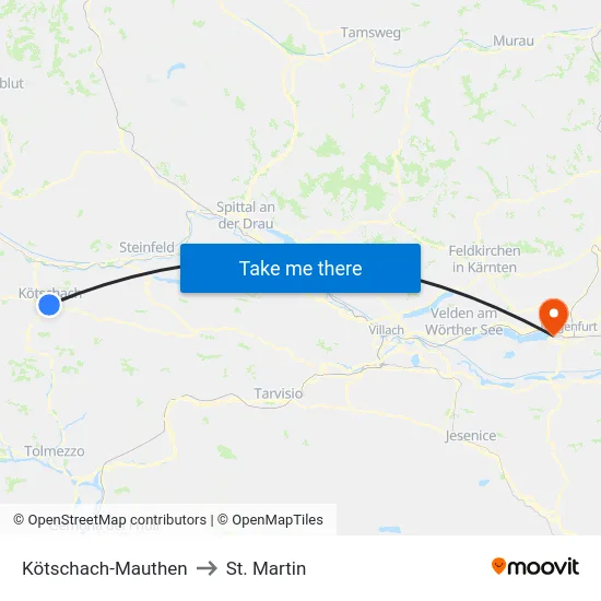 Kötschach-Mauthen to St. Martin map