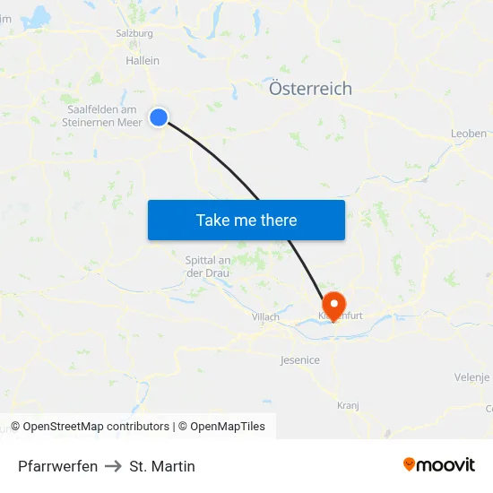 Pfarrwerfen to St. Martin map