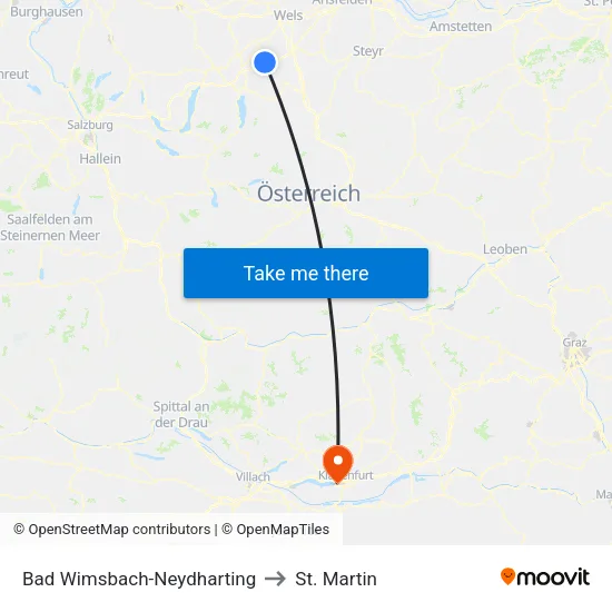 Bad Wimsbach-Neydharting to St. Martin map