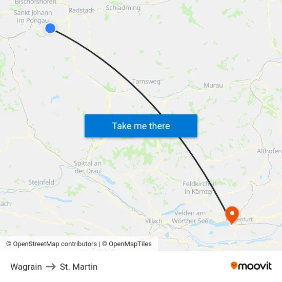 Wagrain to St. Martin map
