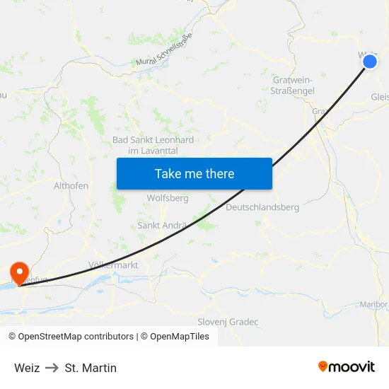 Weiz to St. Martin map