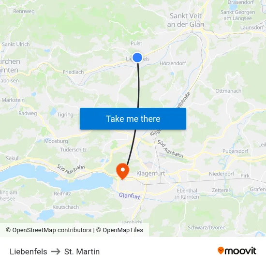 Liebenfels to St. Martin map