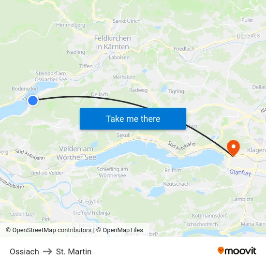 Ossiach to St. Martin map