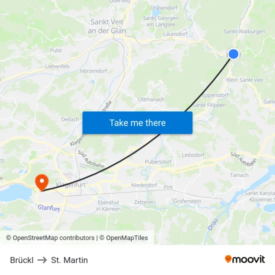 Brückl to St. Martin map