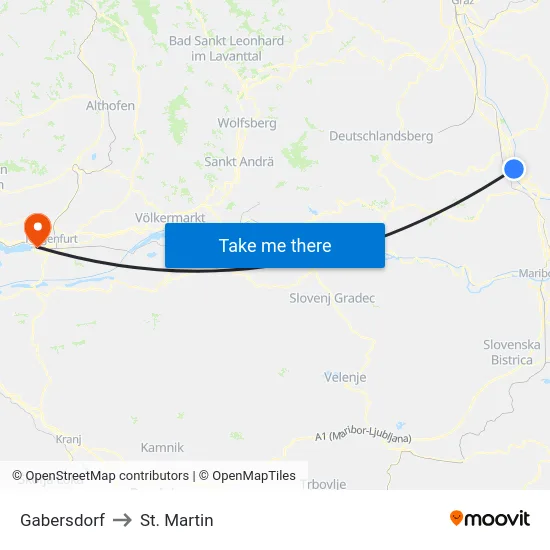 Gabersdorf to St. Martin map