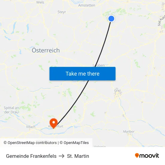 Gemeinde Frankenfels to St. Martin map