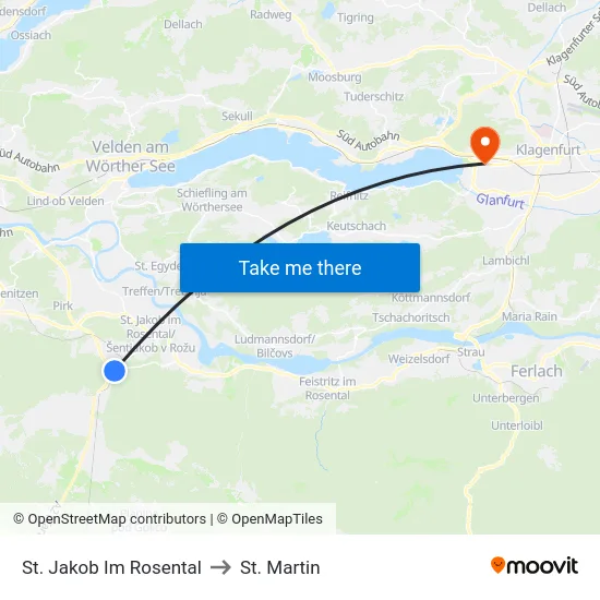 St. Jakob Im Rosental to St. Martin map