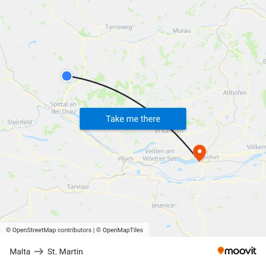 Malta to St. Martin map