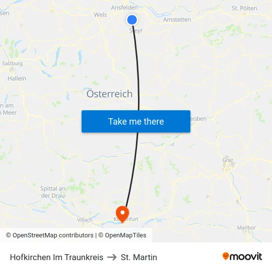 Hofkirchen Im Traunkreis to St. Martin map