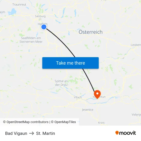 Bad Vigaun to St. Martin map