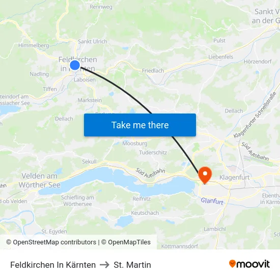 Feldkirchen In Kärnten to St. Martin map