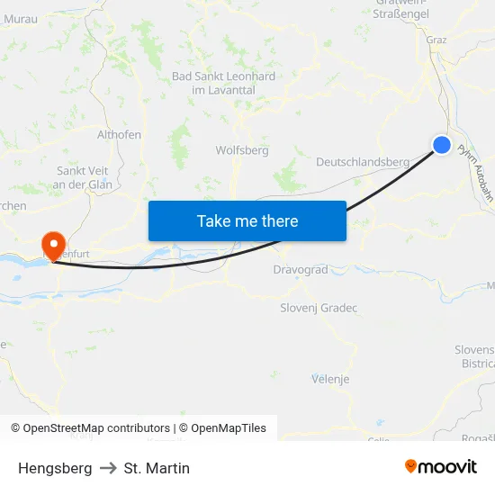 Hengsberg to St. Martin map