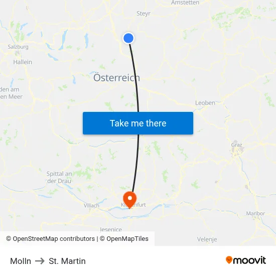 Molln to St. Martin map