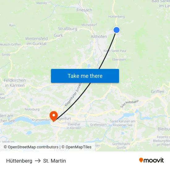 Hüttenberg to St. Martin map