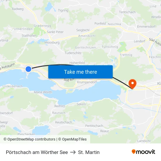 Pörtschach am Wörther See to St. Martin map