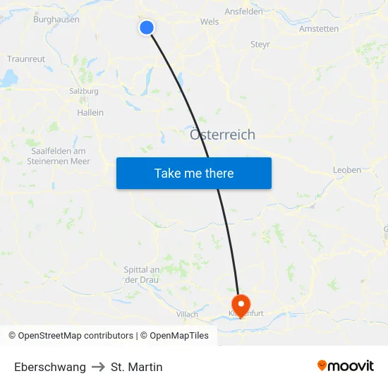 Eberschwang to St. Martin map