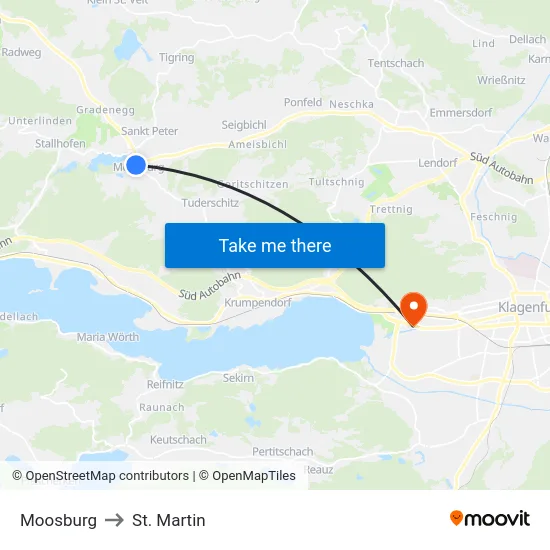 Moosburg to St. Martin map