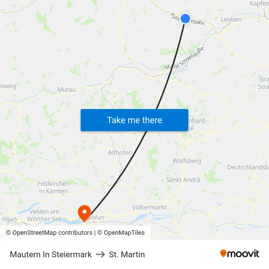 Mautern In Steiermark to St. Martin map