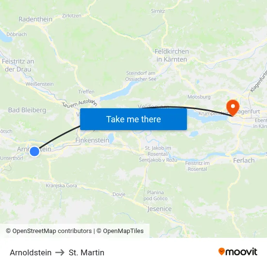 Arnoldstein to St. Martin map