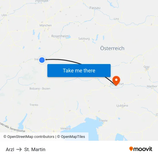 Arzl to St. Martin map