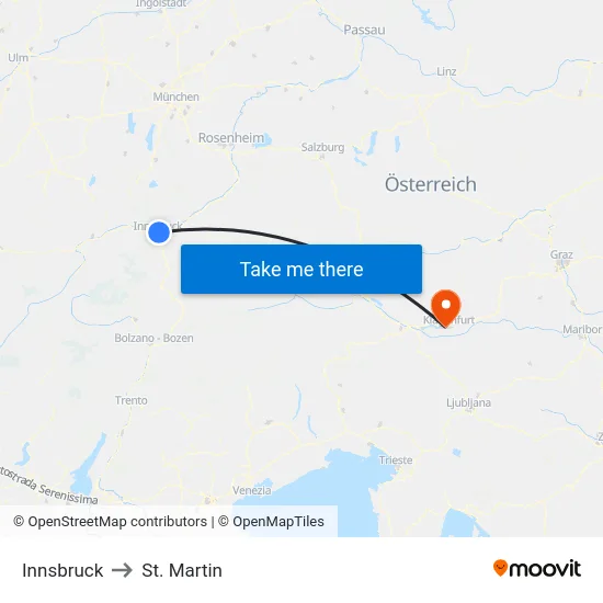 Innsbruck to St. Martin map