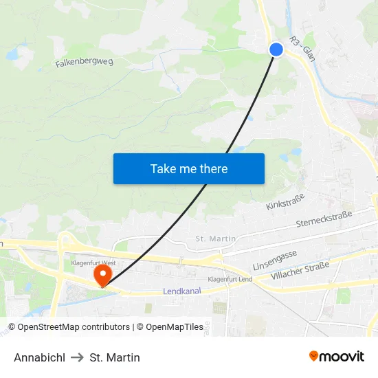 Annabichl to St. Martin map