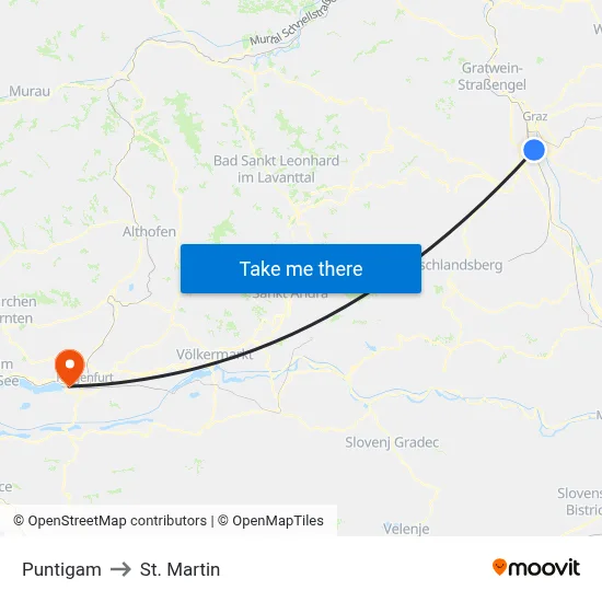 Puntigam to St. Martin map