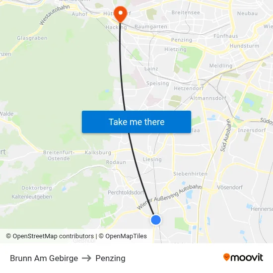 Brunn Am Gebirge to Penzing map