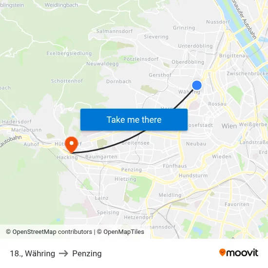 18., Währing to Penzing map