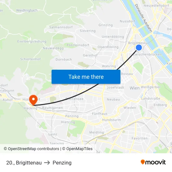 20., Brigittenau to Penzing map