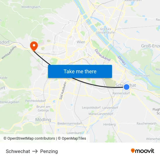 Schwechat to Penzing map