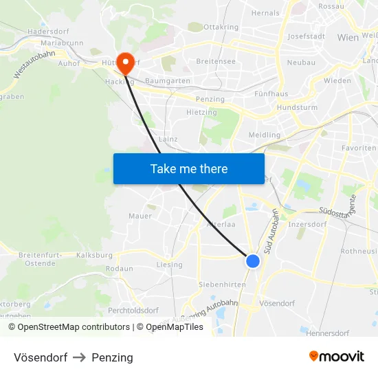 Vösendorf to Penzing map