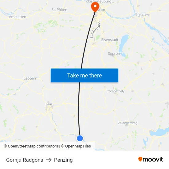 Gornja Radgona to Penzing map