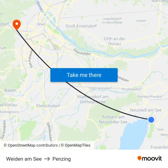 Weiden am See to Penzing map