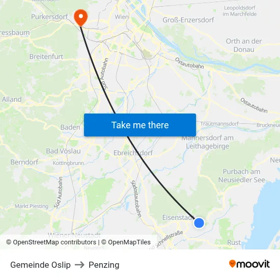 Gemeinde Oslip to Penzing map