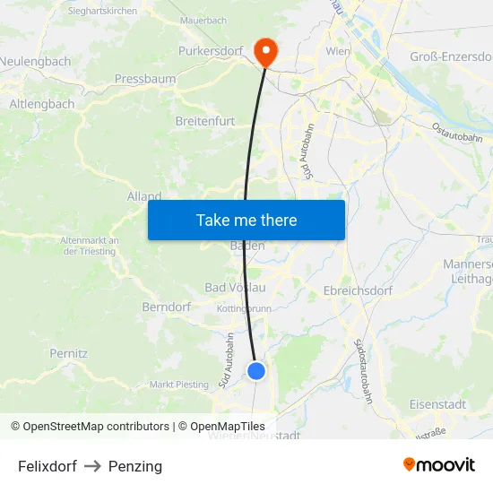 Felixdorf to Penzing map