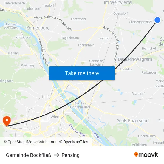Gemeinde Bockfließ to Penzing map