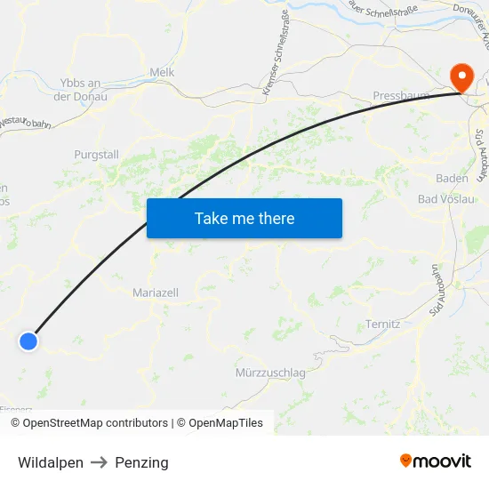Wildalpen to Penzing map