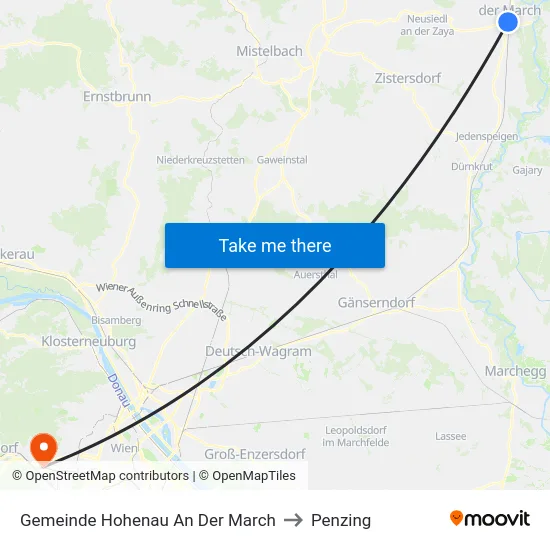 Gemeinde Hohenau An Der March to Penzing map