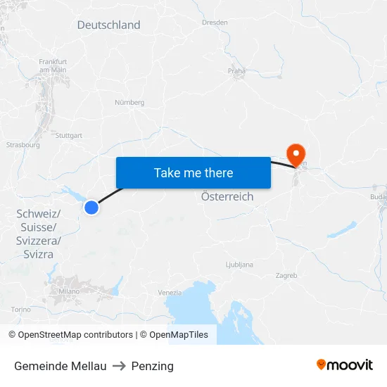 Gemeinde Mellau to Penzing map