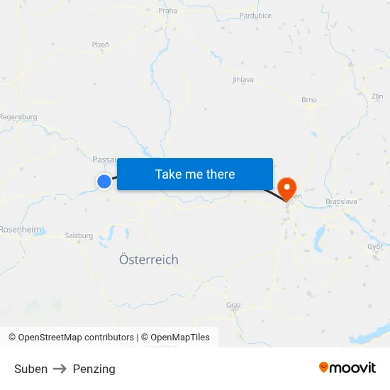 Suben to Penzing map