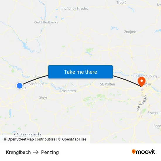 Krenglbach to Penzing map